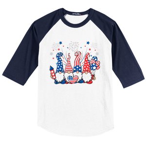 Patriotic Gnomes Fireworks USA Independence Day 4th Of July Baseball Sleeve Shirt