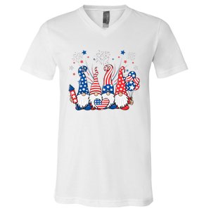 Patriotic Gnomes Fireworks USA Independence Day 4th Of July V-Neck T-Shirt