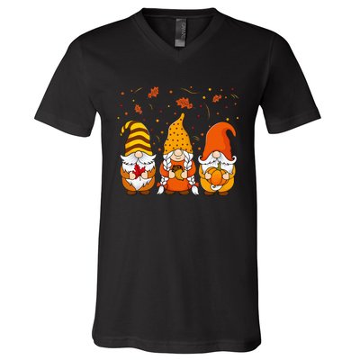 Pumpkin Gnomes Fall Autumn Cute Halloween Thanksgiving V-Neck T-Shirt