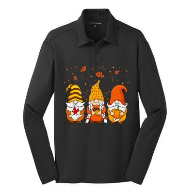 Pumpkin Gnomes Fall Autumn Cute Halloween Thanksgiving Silk Touch Performance Long Sleeve Polo