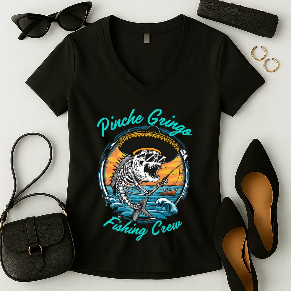 P.I.N.C.H.E G.R.I.N.G.O Fishing Crew Women's V-Neck T-Shirt