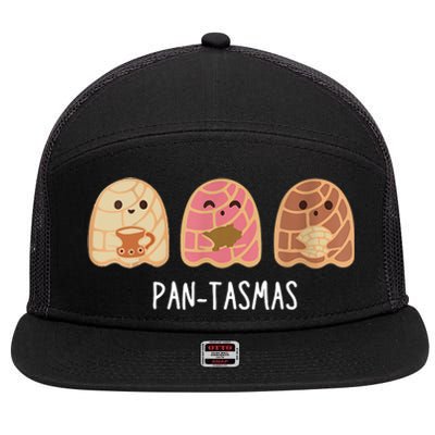 Pantasmas Ghost Funny Spooky Conchas Mexican Ghost 7 Panel Mesh Trucker Snapback Hat