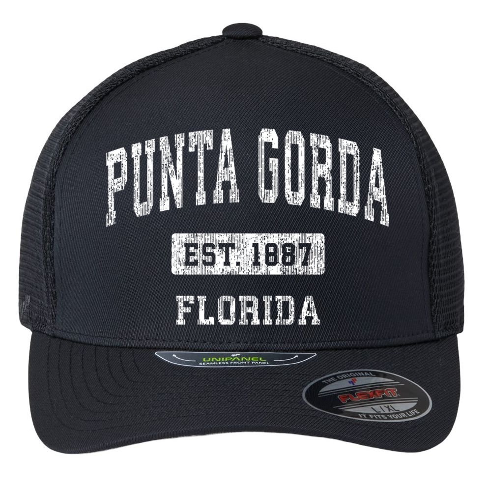 Punta Gorda Florida Fl Vintage Sports Flexfit Unipanel Trucker Cap