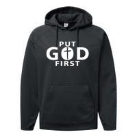 Put God First Christian 3 Nails Cross Catholic Jesus Christ Performance Fleece Hoodie