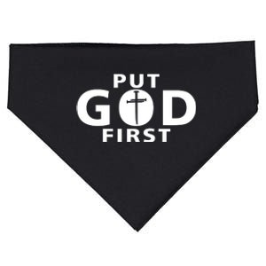 Put God First Christian 3 Nails Cross Catholic Jesus Christ USA-Made Doggie Bandana