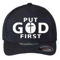 Put God First Christian 3 Nails Cross Catholic Jesus Christ Flexfit Unipanel Trucker Cap