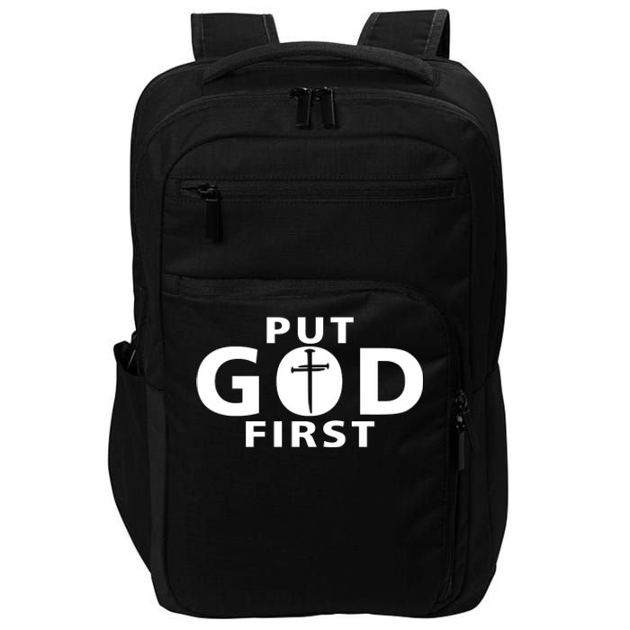 Put God First Christian 3 Nails Cross Catholic Jesus Christ Impact Tech Backpack