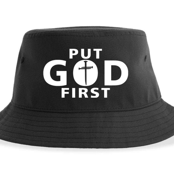 Put God First Christian 3 Nails Cross Catholic Jesus Christ Sustainable Bucket Hat