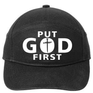 Put God First Christian 3 Nails Cross Catholic Jesus Christ 7-Panel Snapback Hat