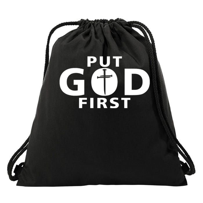 Put God First Christian 3 Nails Cross Catholic Jesus Christ Drawstring Bag