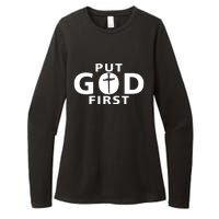 Put God First Christian 3 Nails Cross Catholic Jesus Christ Womens CVC Long Sleeve Shirt