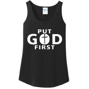 Put God First Christian 3 Nails Cross Catholic Jesus Christ Ladies Essential Tank