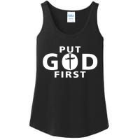 Put God First Christian 3 Nails Cross Catholic Jesus Christ Ladies Essential Tank