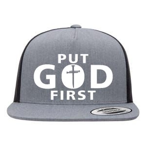 Put God First Christian 3 Nails Cross Catholic Jesus Christ Flat Bill Trucker Hat