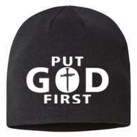 Put God First Christian 3 Nails Cross Catholic Jesus Christ Sustainable Beanie