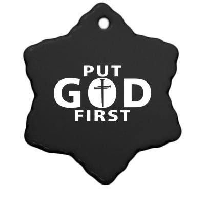 Put God First Christian 3 Nails Cross Catholic Jesus Christ Ceramic Star Ornament