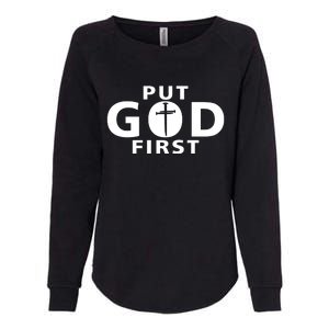 Put God First Christian 3 Nails Cross Catholic Jesus Christ Womens California Wash Sweatshirt