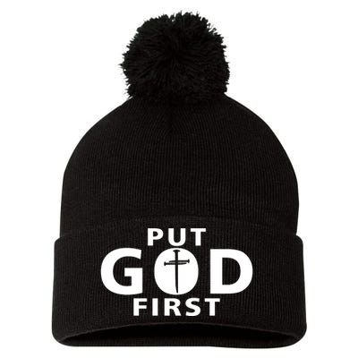 Put God First Christian 3 Nails Cross Catholic Jesus Christ Pom Pom 12in Knit Beanie