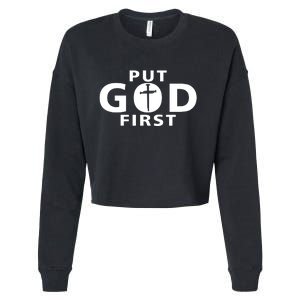 Put God First Christian 3 Nails Cross Catholic Jesus Christ Cropped Pullover Crew