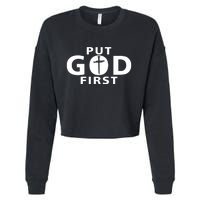 Put God First Christian 3 Nails Cross Catholic Jesus Christ Cropped Pullover Crew