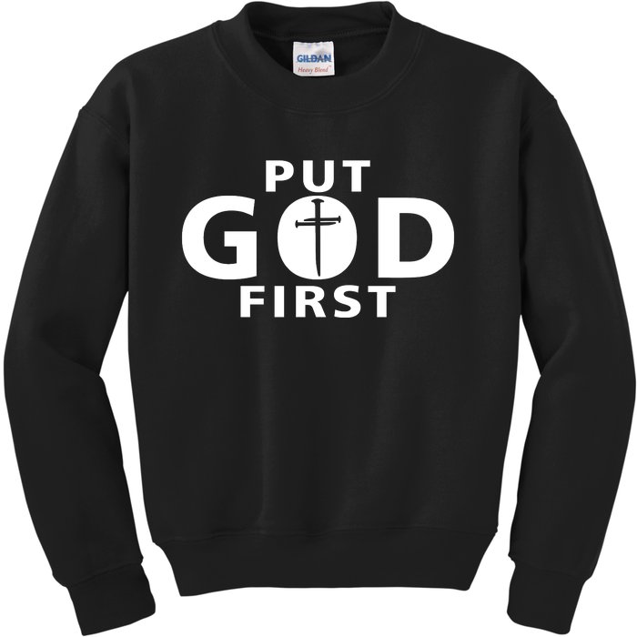 Put God First Christian 3 Nails Cross Catholic Jesus Christ Kids Sweatshirt