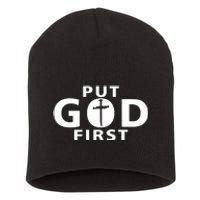 Put God First Christian 3 Nails Cross Catholic Jesus Christ Short Acrylic Beanie