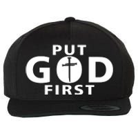 Put God First Christian 3 Nails Cross Catholic Jesus Christ Wool Snapback Cap