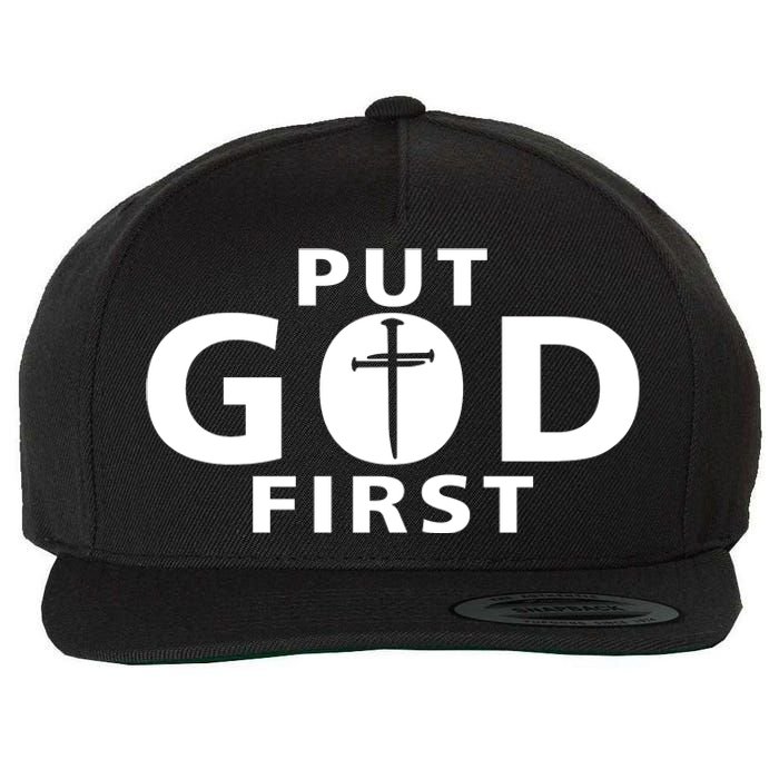 Put God First Christian 3 Nails Cross Catholic Jesus Christ Wool Snapback Cap