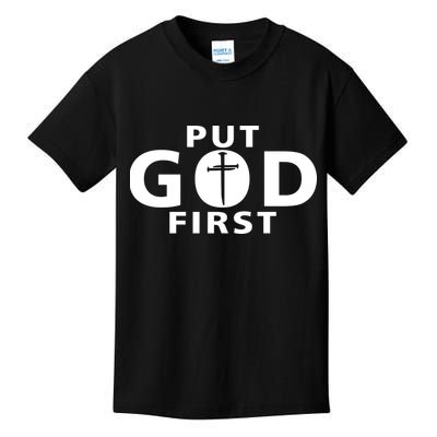 Put God First Christian 3 Nails Cross Catholic Jesus Christ Kids T-Shirt