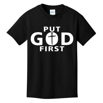 Put God First Christian 3 Nails Cross Catholic Jesus Christ Kids T-Shirt