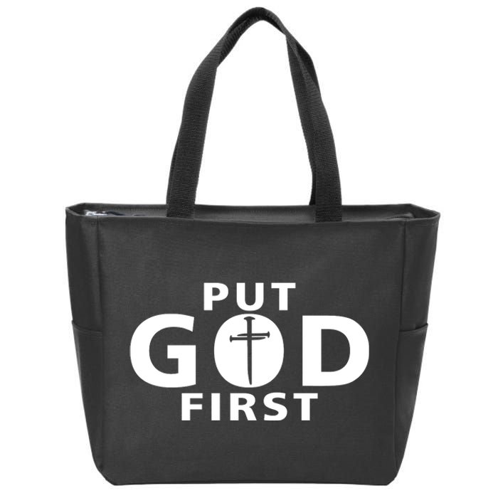 Put God First Christian 3 Nails Cross Catholic Jesus Christ Zip Tote Bag