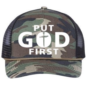 Put God First Christian 3 Nails Cross Catholic Jesus Christ Retro Rope Trucker Hat Cap