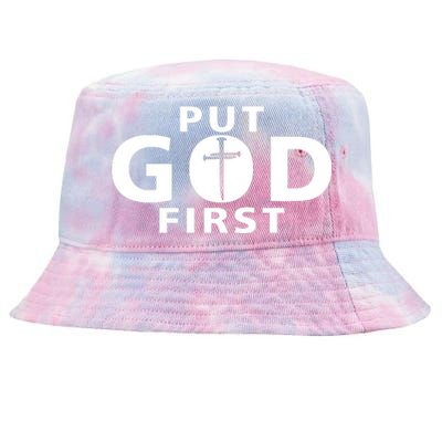 Put God First Christian 3 Nails Cross Catholic Jesus Christ Tie-Dyed Bucket Hat