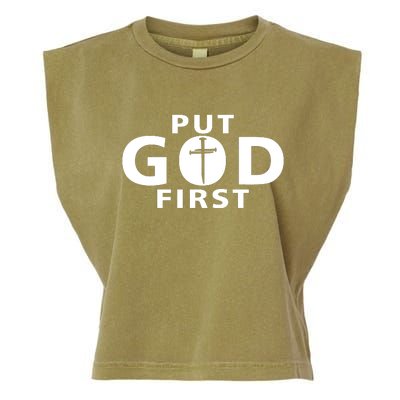 Put God First Christian 3 Nails Cross Catholic Jesus Christ Garment-Dyed Women's Muscle Tee