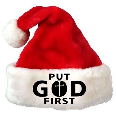 Put God First Christian 3 Nails Cross Catholic Jesus Christ Premium Christmas Santa Hat