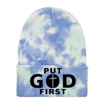 Put God First Christian 3 Nails Cross Catholic Jesus Christ Tie Dye 12in Knit Beanie