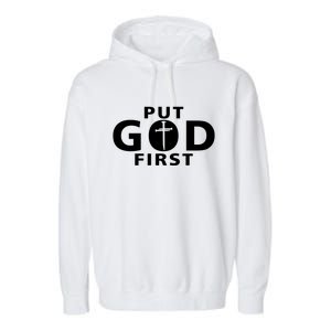 Put God First Christian 3 Nails Cross Catholic Jesus Christ Garment-Dyed Fleece Hoodie