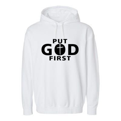 Put God First Christian 3 Nails Cross Catholic Jesus Christ Garment-Dyed Fleece Hoodie