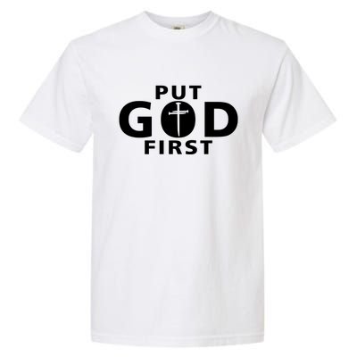 Put God First Christian 3 Nails Cross Catholic Jesus Christ Garment-Dyed Heavyweight T-Shirt