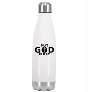 Put God First Christian 3 Nails Cross Catholic Jesus Christ Stainless Steel Insulated Water Bottle