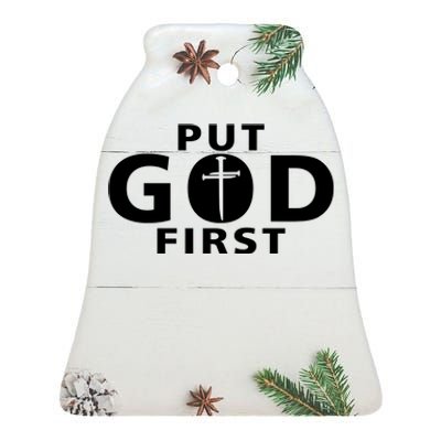 Put God First Christian 3 Nails Cross Catholic Jesus Christ Ceramic Bell Ornament