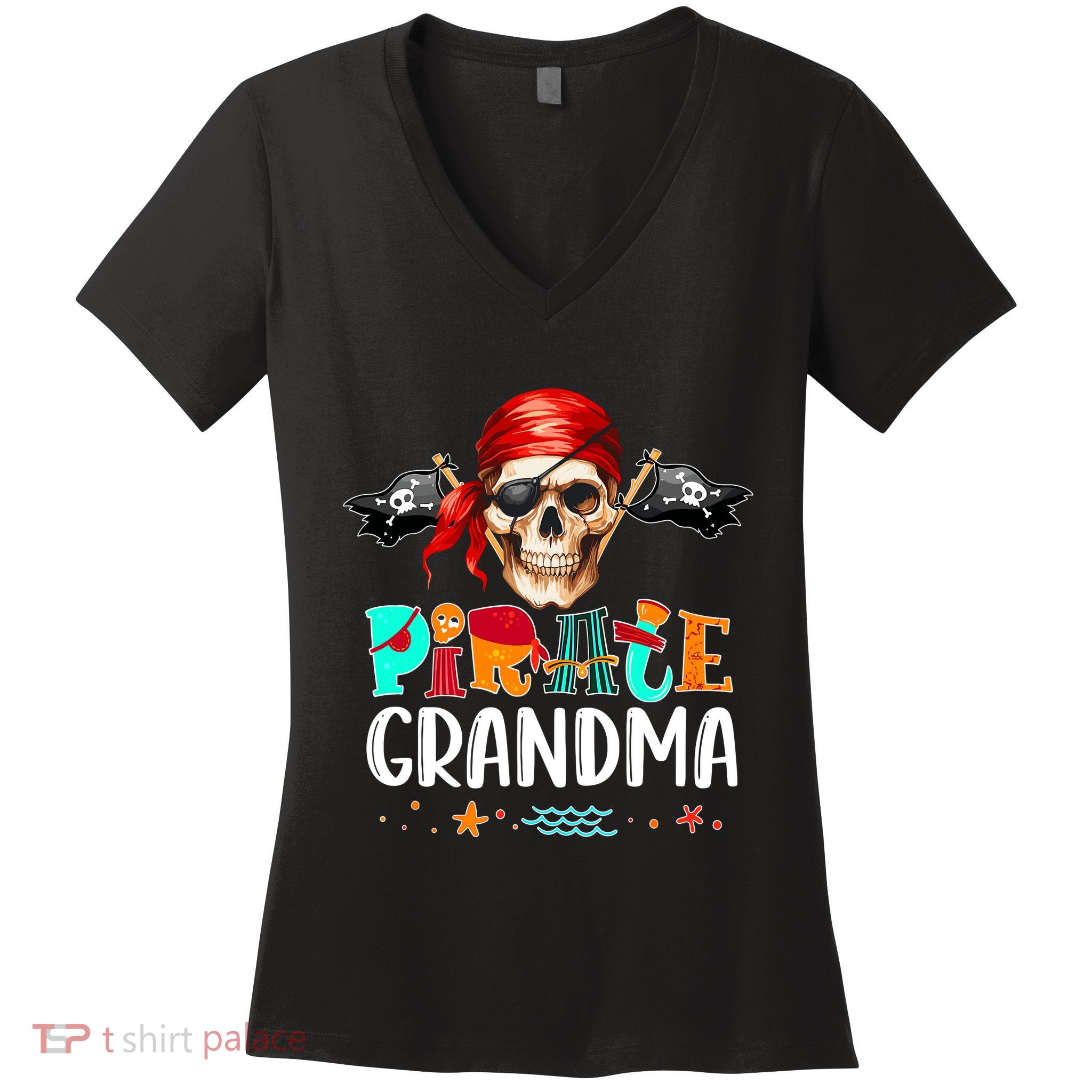 Pirate Grandma Funny Birthday Pirate Day Family Matching Women's V-Neck T-Shirt