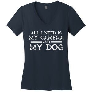 Photographer Gift Funny Photography Fan Camera And Dog Women's V-Neck T-Shirt