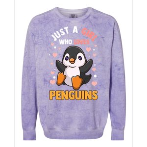 Penguin Gift For Girls Just A Girl Who Loves Penguins Gift Colorblast Crewneck Sweatshirt