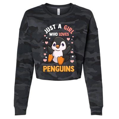 Penguin Gift For Girls Just A Girl Who Loves Penguins Gift Cropped Pullover Crew