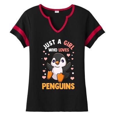 Penguin Gift For Girls Just A Girl Who Loves Penguins Gift Ladies Halftime Notch Neck Tee