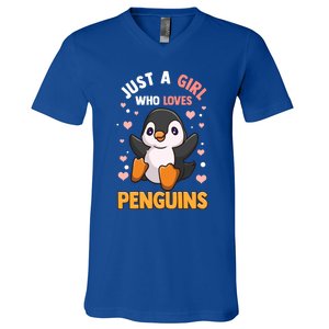 Penguin Gift For Girls Just A Girl Who Loves Penguins Gift V-Neck T-Shirt