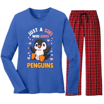 Penguin Gift For Girls Just A Girl Who Loves Penguins Gift Women's Long Sleeve Flannel Pajama Set 