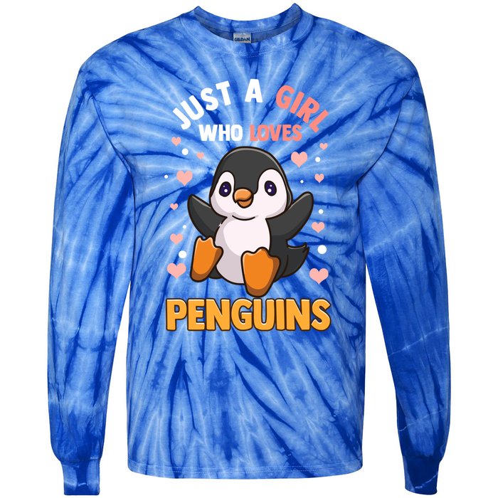 Penguin Gift For Girls Just A Girl Who Loves Penguins Gift Tie-Dye Long Sleeve Shirt