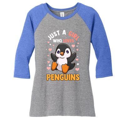 Penguin Gift For Girls Just A Girl Who Loves Penguins Gift Women's Tri-Blend 3/4-Sleeve Raglan Shirt